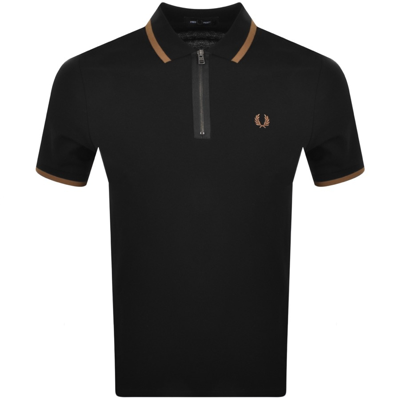 Shop Fred Perry Half Zip Polo T Shirt Black
