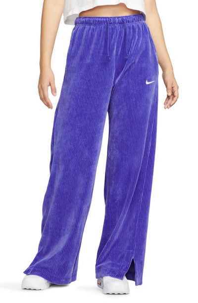 Shop Nike Sportswear Velour High Waist Pants In Lapis/ Sail