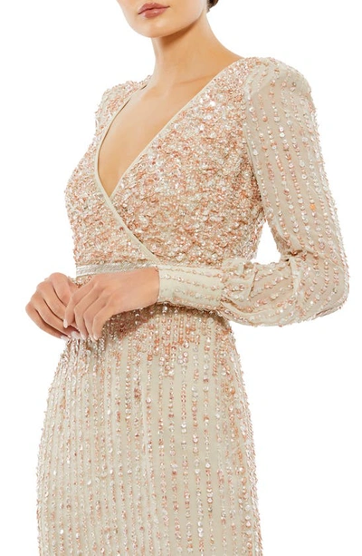 Shop Mac Duggal Sequin Long Sleeve Body-con Midi Cocktail Dress In Nude