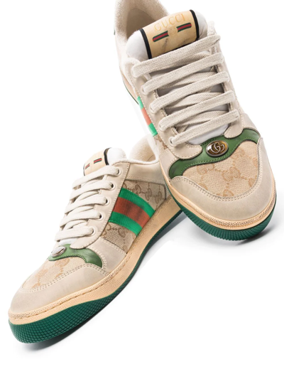 Shop Gucci Screener Lace-up Sneakers In Neutrals