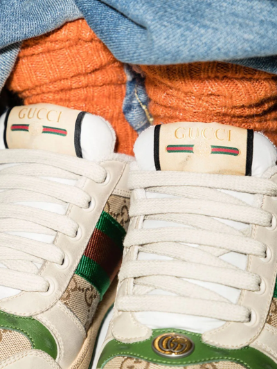 Shop Gucci Screener Lace-up Sneakers In Neutrals