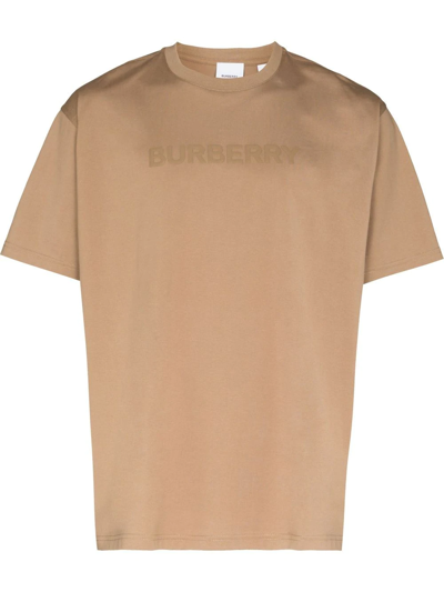 Shop Burberry Raised Logo-print T-shirt In Brown