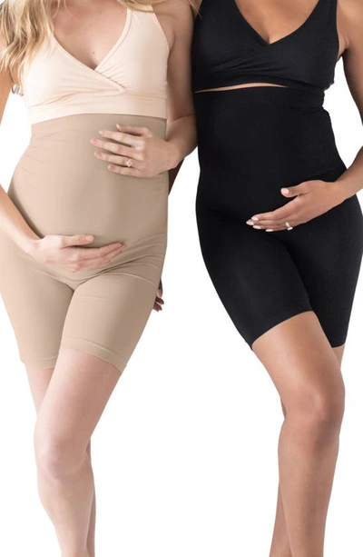 Shop Kindred Bravely Assorted 2-pack Seamless No-rub Maternity Thigh Saver In Black Beige