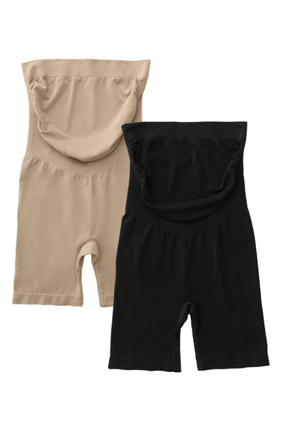 Kindred Bravely Assorted 2-pack Seamless No-rub Maternity Thigh Saver In Black Beige
