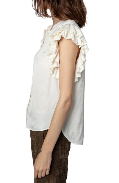 Shop Zadig & Voltaire Tiza Ruffle Satin Button-up Blouse In Craie