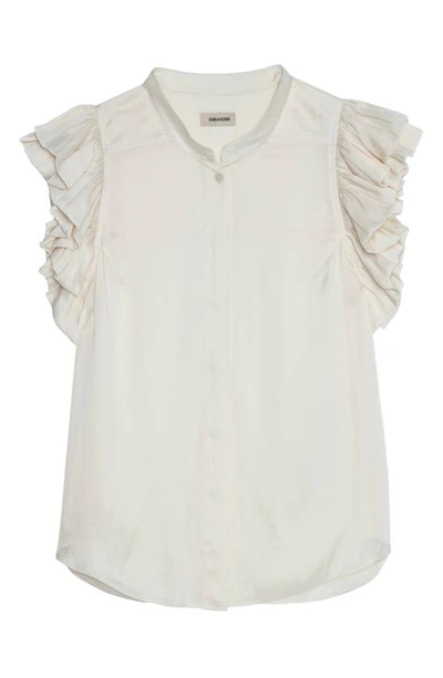 Shop Zadig & Voltaire Tiza Ruffle Satin Button-up Blouse In Craie