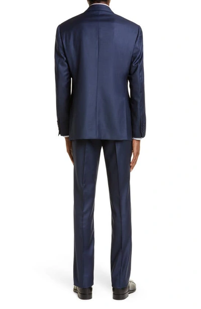 Shop Emporio Armani G Line Sharkskin Wool Suit In Solid Dark Blue