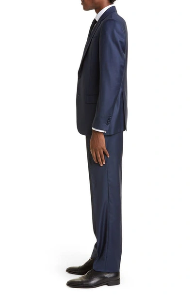 Emporio Armani G Line Sharkskin Wool Suit In Solid Dark Blue
