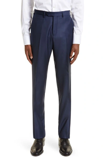 Emporio Armani G Line Sharkskin Wool Suit In Solid Dark Blue