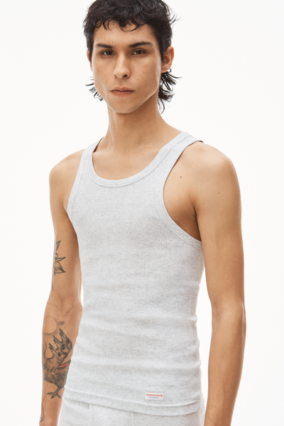Shop Alexander Wang Tank In Ribbed Cotton Jersey In Heather Grey