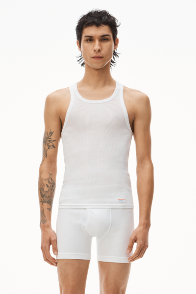 Shop Alexander Wang Ribbed Cotton Racerback Tank Top In White
