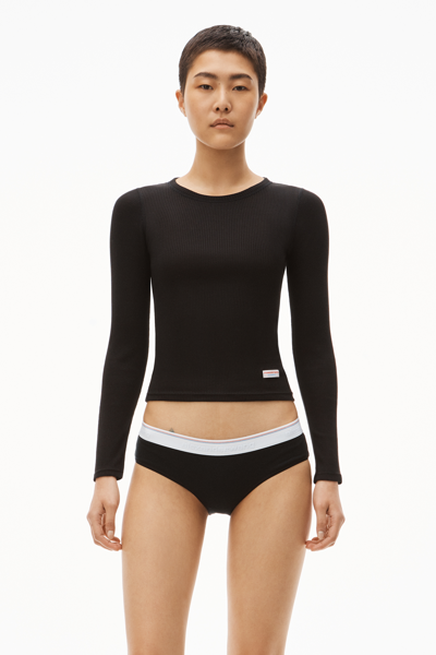 Alexander Wang Long-sleeve Tee In Ribbed Cotton In Black