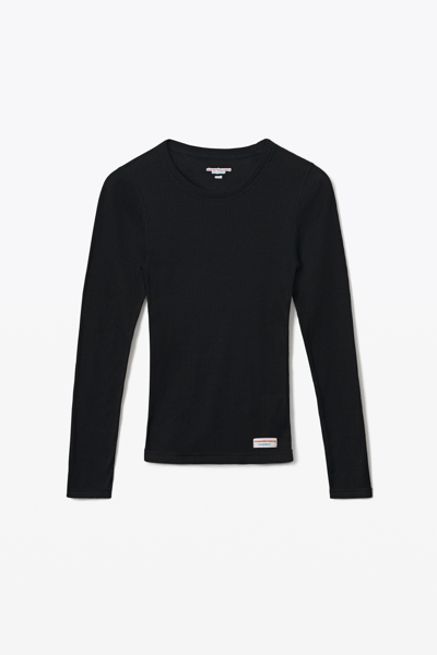 Alexander Wang Long-sleeve Tee In Ribbed Cotton In Black