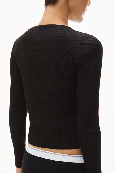 Alexander Wang Long-sleeve Tee In Ribbed Cotton In Black