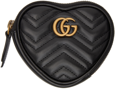Shop Gucci Black Gg Marmont Coin Pouch In 1000 Nero/nero
