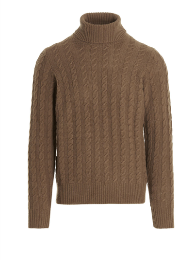 Shop Zanone Cable Sweater In Brown