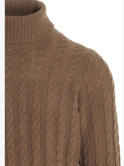 Shop Zanone Cable Sweater In Brown