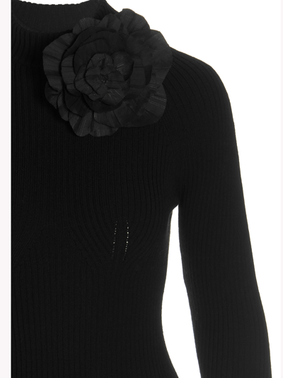 Shop Blumarine Flower Pin Ribbed Dress In Black