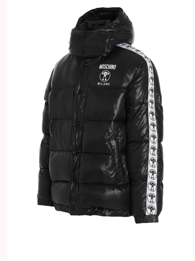Shop Moschino Double Question Mark Down Jacket In White/black