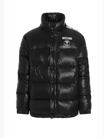 Shop Moschino Double Question Mark Down Jacket In White/black