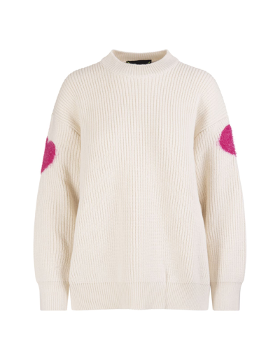 Shop Barrow Woman White Sweater With Lurex Logo On The Back In Crema