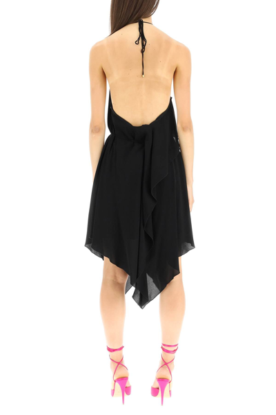 Shop Blumarine Asymmetric Dress With Flower In Black