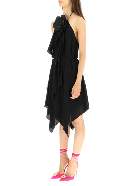 Shop Blumarine Asymmetric Dress With Flower In Black