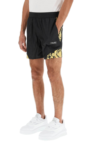 Shop Versace Barocco Print Shorts In Black