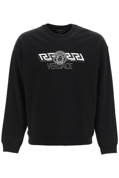 Shop Versace La Greca Sweatshirt In Black