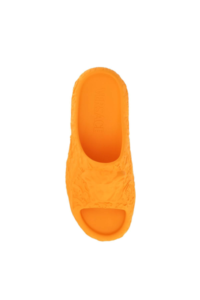 Shop Versace Medusa Dimension Slides In Orange