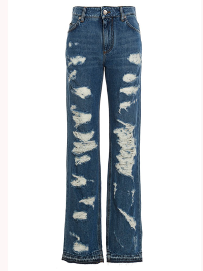 Shop Dolce & Gabbana Ripped Detail Flared Jeans In Blue