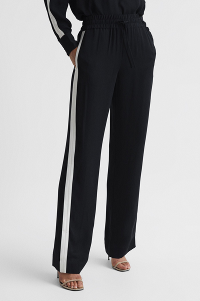 Shop Reiss Navy Stripe Wide Leg Trousers