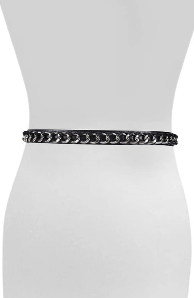 Shop Rebecca Minkoff Chain Trim Leather Belt In Black