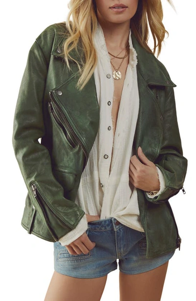 Shop Free People We The Free Jealousy Leather Moto Jacket In Kelly Green