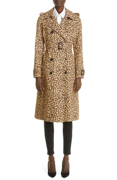 Shop Adam Lippes Animal Print Cotton Faille Trench Coat In Natural