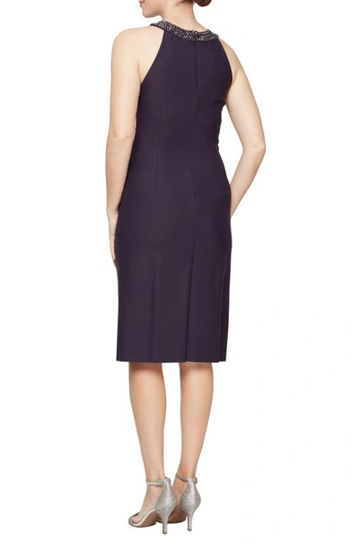 Shop Alex Evenings Halter Embellished Cocktail Dress In Aubergine