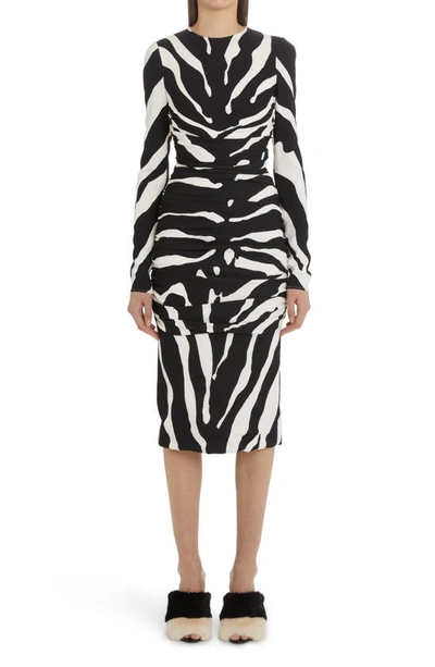 Shop Dolce & Gabbana Cady Zebra Long Sleeve Dress In Hw3tu Zebra New