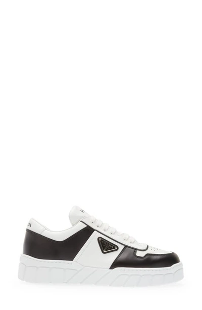 Shop Prada Leather Sneaker In White/ Black