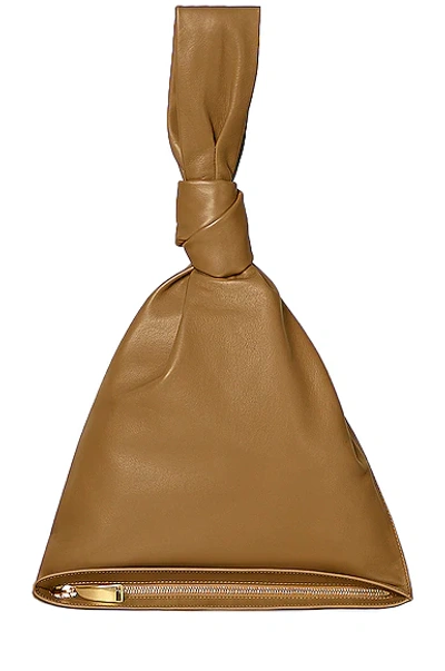 Shop Fwrd Renew Bottega Veneta Leather Knot Bag In Caramel & Gold