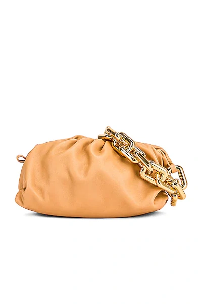 Shop Fwrd Renew Bottega Veneta Teen Chain Pouch Shoulder Bag In Almond & Gold