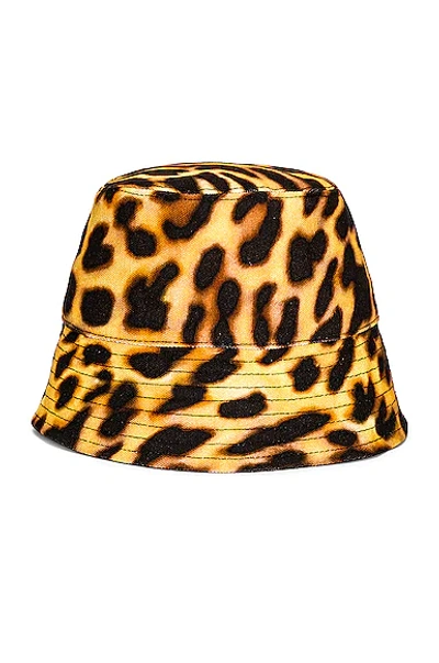 Stella Mccartney Orange Leopard Print Logo Cotton Bucket Hat In Natural & Black