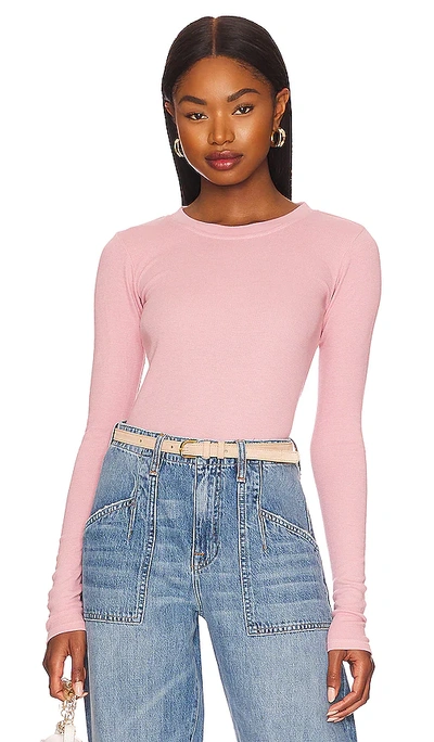 Shop La Made Long Sleeve Crew Neck Top In Rose