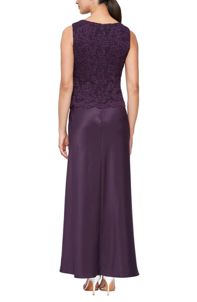 Shop Alex Evenings Embroidered Lace Mock Two-piece Gown With Jacket In Eggplant