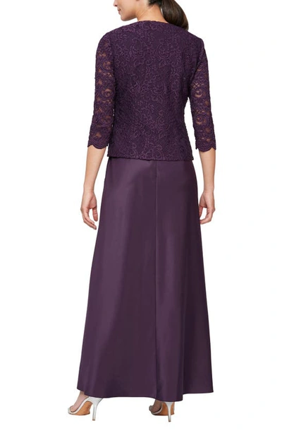 Shop Alex Evenings Embroidered Lace Mock Two-piece Gown With Jacket In Eggplant