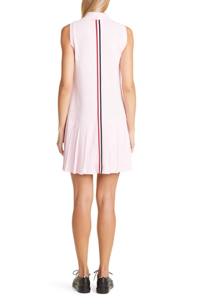 Shop Thom Browne Pleated High-low Cotton Polo Dress In Light Pink