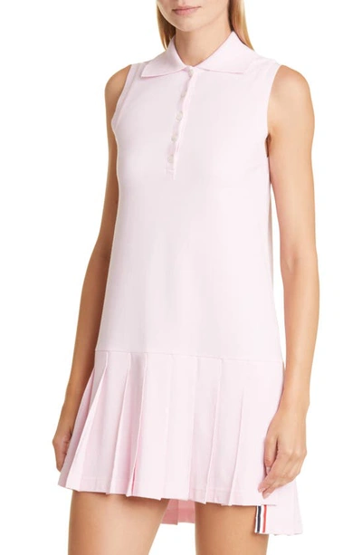 Shop Thom Browne Pleated High-low Cotton Polo Dress In Light Pink