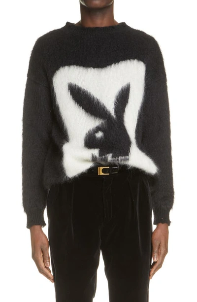 Shop Saint Laurent Playboy Intarsia Mohair Blend Sweater In Noir/ Naturel
