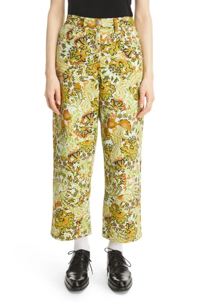 Shop Dries Van Noten Floral Wide Leg Pants In Lime