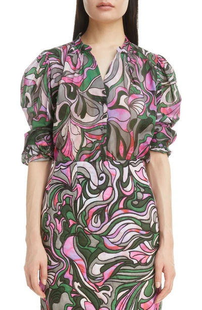 Dries Van Noten Cindy Stained Glass Print Puff Sleeve Cotton Voile