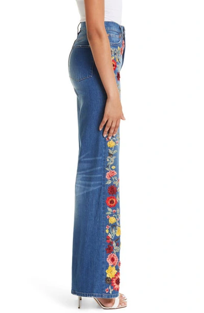 Shop Alice And Olivia Gorgeous Embroidered Wide Leg Trouser Jeans In Pasadena Blue